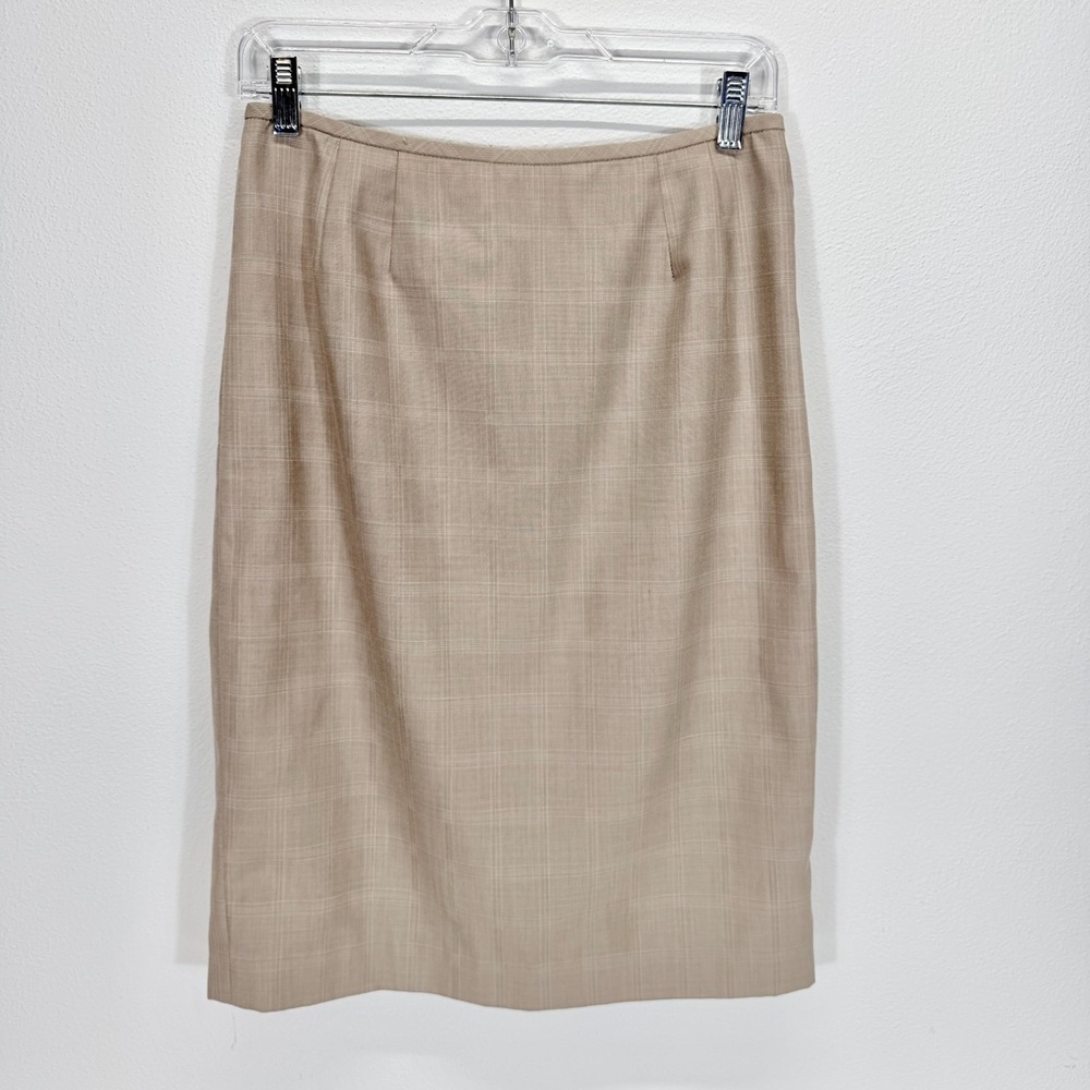 Levine Classics Vintage Glen Plaid Beige Tan Academia Lined Pencil Skirt Size 8